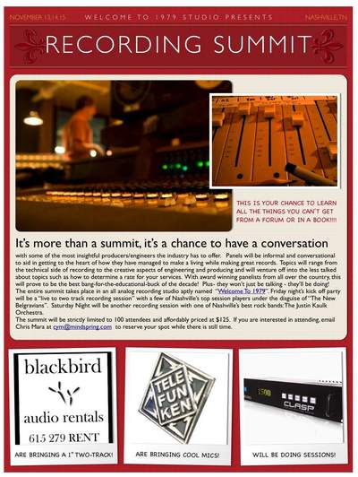 Nashville Recording Summit Nov. 13-15 
